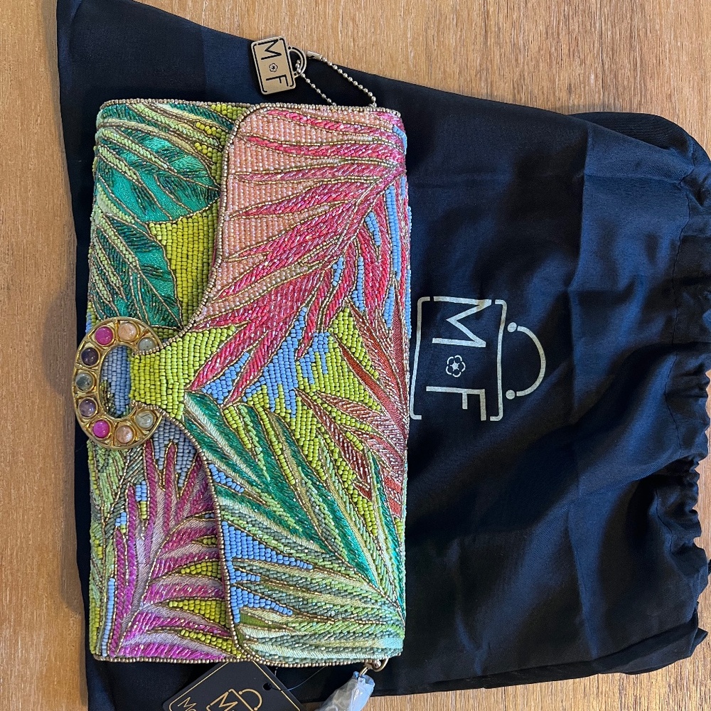 NWT Mary Frances Tropics Handbag Clutch Beaded with Real Natural Gemstones